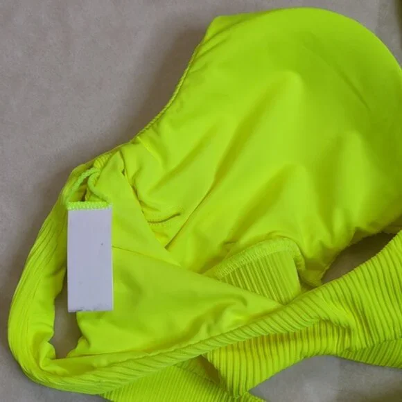 Neon Yellow Ribbed Cutout Bikini Top Size Small - Picture 8 of 9